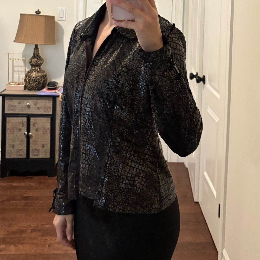 Joseph Ribkoff Sequin Crocodile Pattern Jacket - Picture 3 of 12